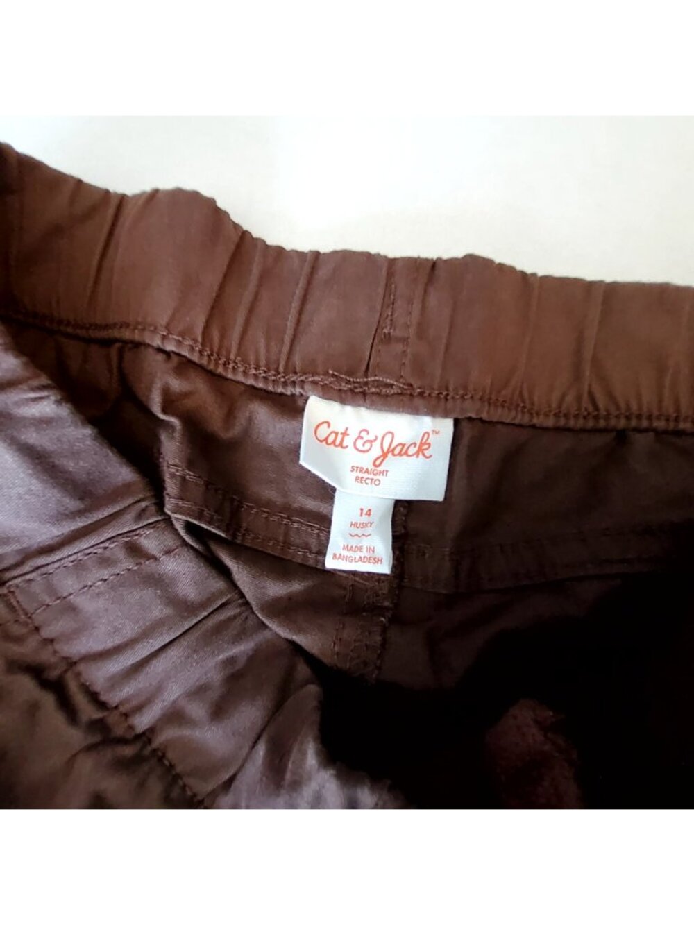 Cat & Jack Boys Brown Pants Reinforced Knees 14 Husky Straight Fit Elastic Waist - Picture 7 of 9